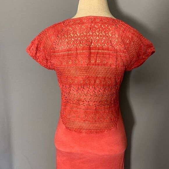 Red Maxi Dress Free People Bleach Dye Crocheted Lace Back Cotton Size Small - Picture 6 of 9